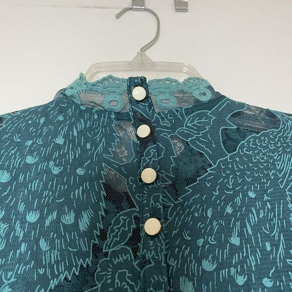 Anthropologie HD in Paris Green lace meadow short sleeve blouse size US 4 - Picture 4 of 7